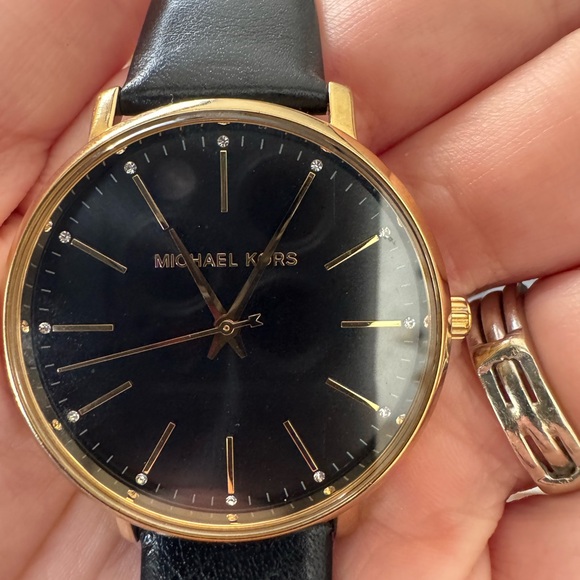 Michael Kors Pyper Watch Black and Gold Leather Strap 38mm - Picture 8 of 12